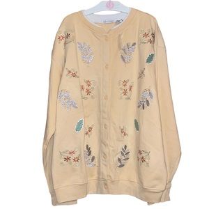 •HASTING&SMITH•NWT YELLOW FALL/LEAF EMBROIDERED BUTTON UP SWEATER SIZE 2X